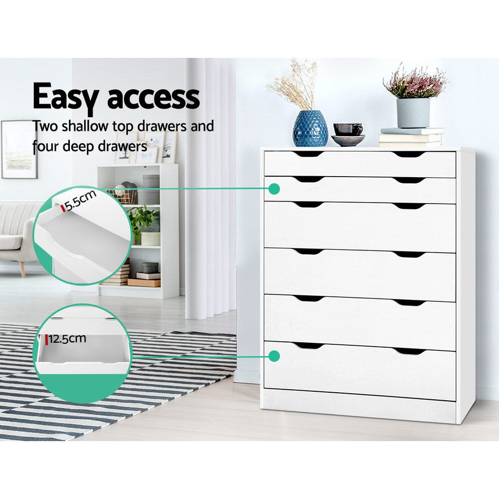 Artiss 6 Chest of Drawers - MYLA White-Furniture &gt; Bedroom-PEROZ Accessories