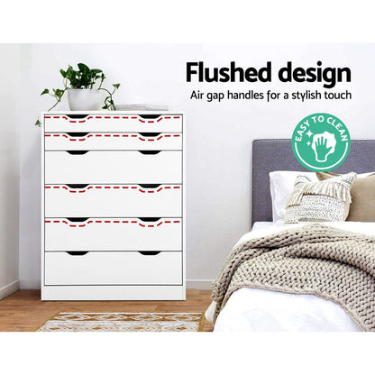 Artiss 6 Chest of Drawers - MYLA White-Furniture &gt; Bedroom-PEROZ Accessories