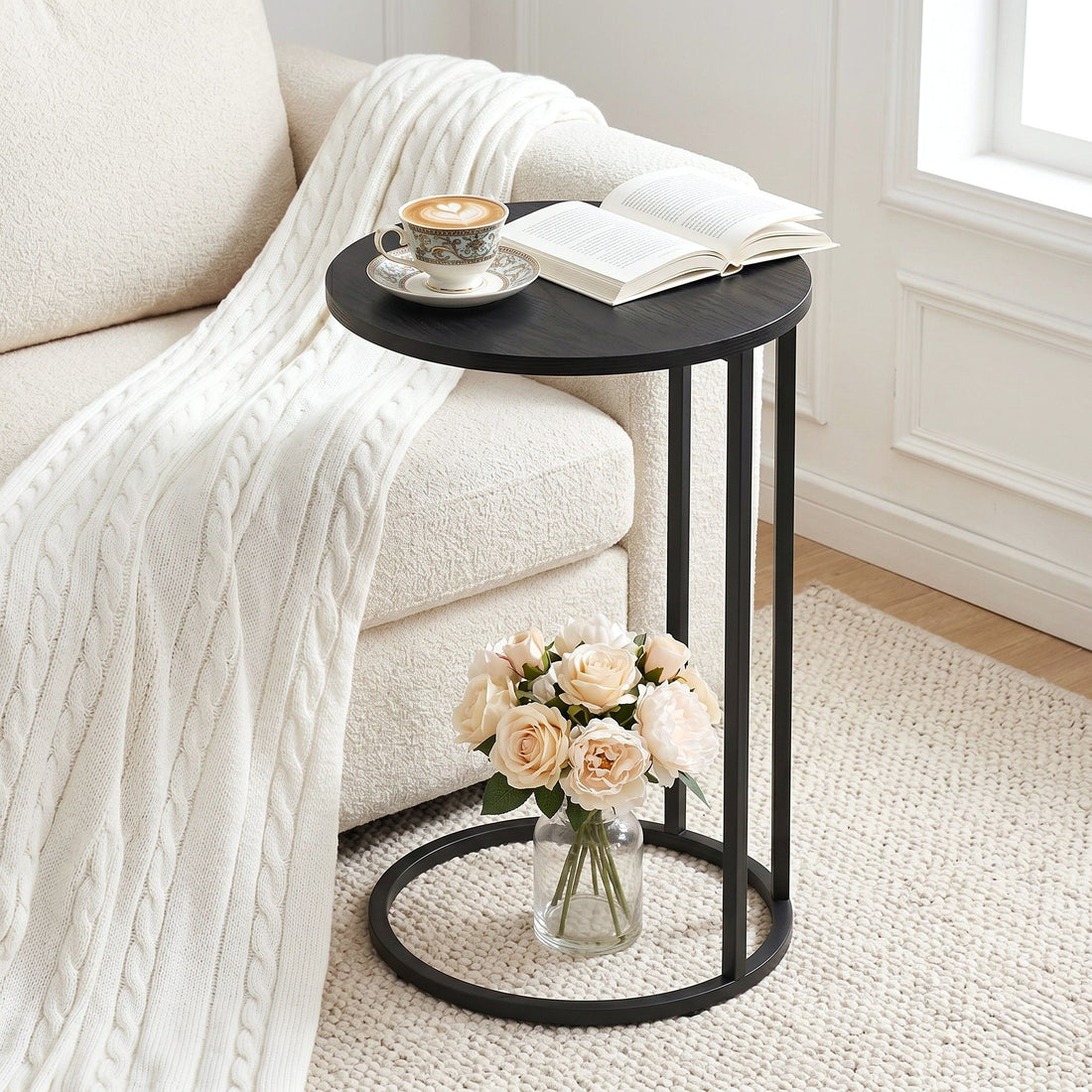 Artiss Coffee Table Side Table Round Black Martha-Side Tables-PEROZ Accessories