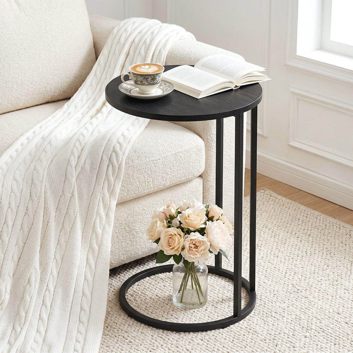 Artiss Coffee Table Side Table Round Black Martha-Side Tables-PEROZ Accessories