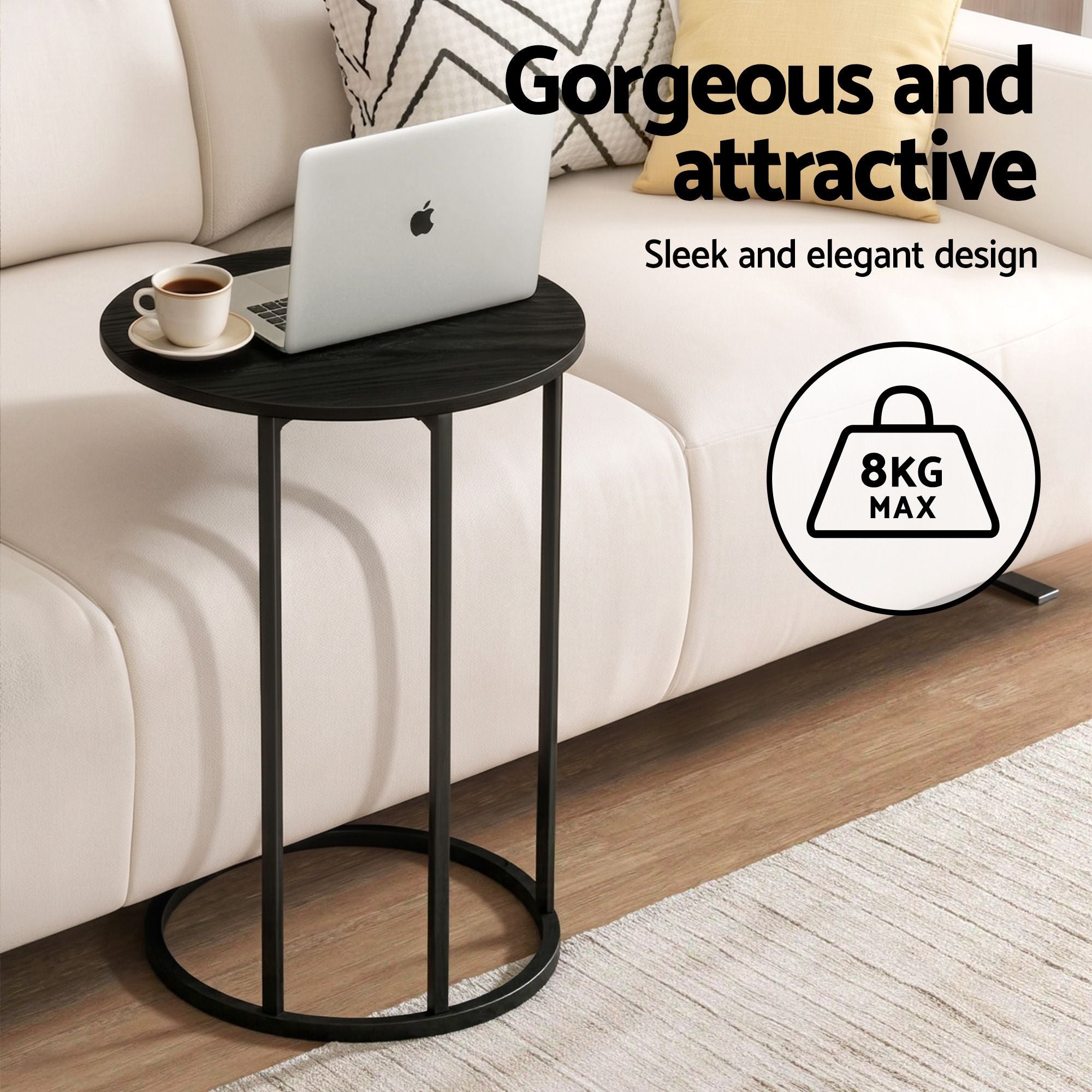 Artiss C Shaped End Table Set of 2 Coffee Table Side Table Round Black-Furniture > Living Room > Coffee Tables-PEROZ Accessories