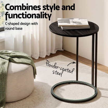 Artiss C Shaped End Table Set of 2 Coffee Table Side Table Round Black-Furniture > Living Room > Coffee Tables-PEROZ Accessories