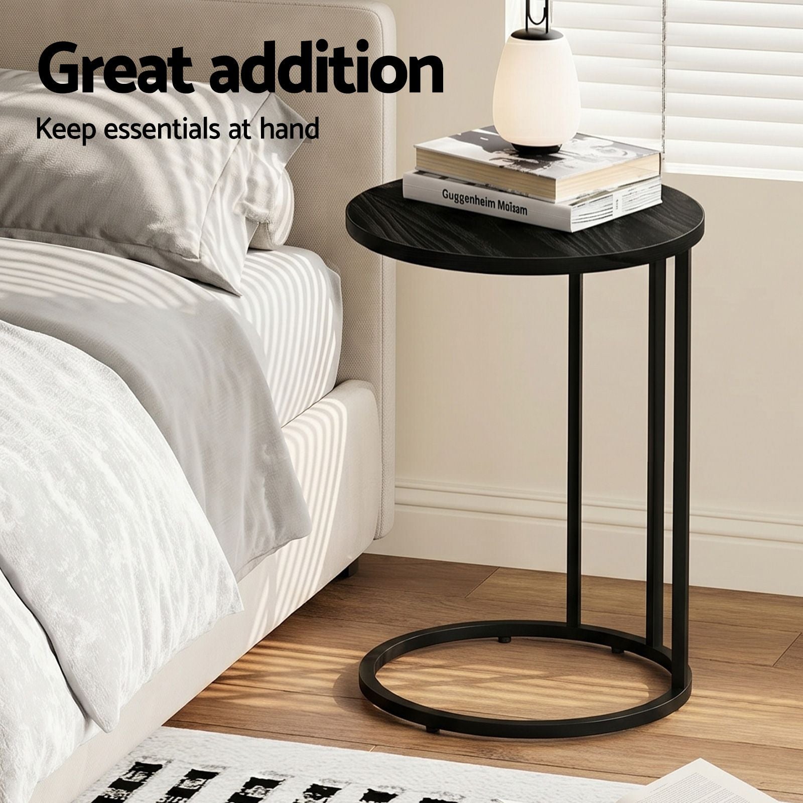 Artiss C Shaped End Table Set of 2 Coffee Table Side Table Round Black-Furniture > Living Room > Coffee Tables-PEROZ Accessories