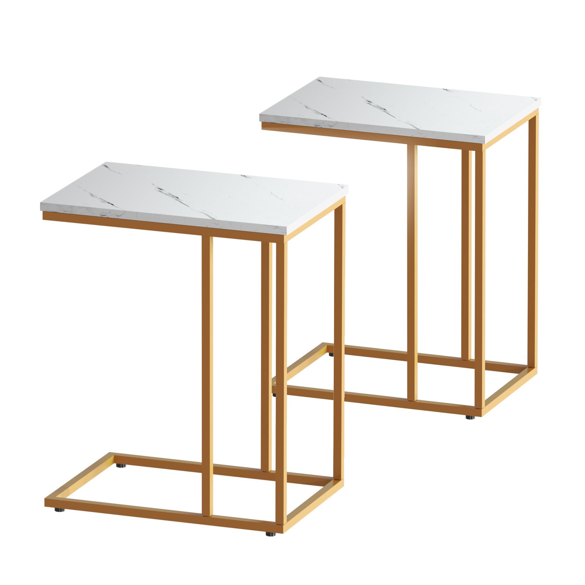 Artiss C Shaped End Table Set of 2 Coffee Table Side Table White &amp; Gold