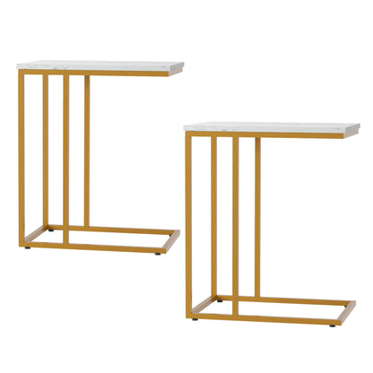 Artiss C Shaped End Table Set of 2 Coffee Table Side Table White &amp; Gold
