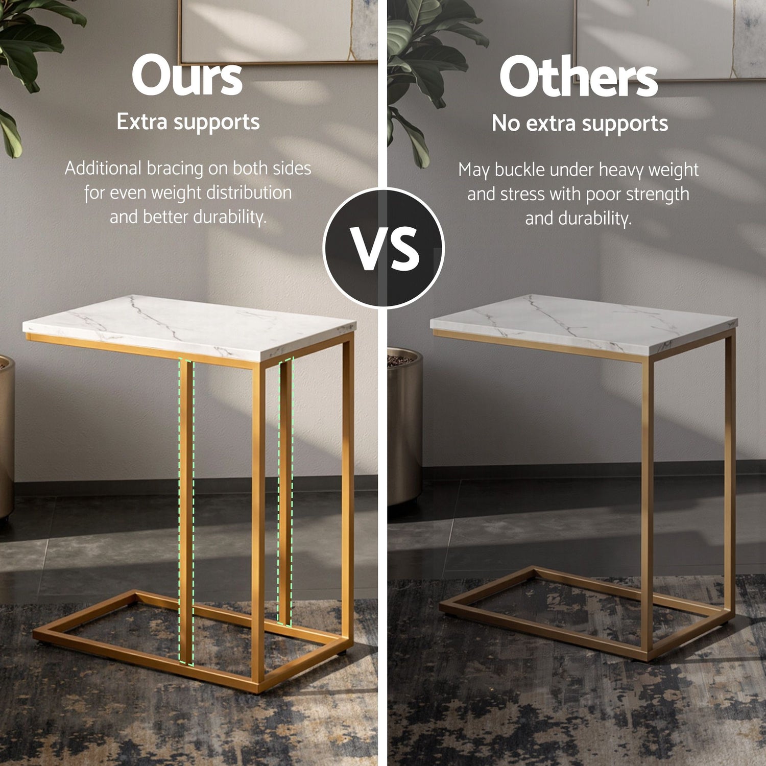 Artiss C Shaped End Table Set of 2 Coffee Table Side Table White &amp; Gold