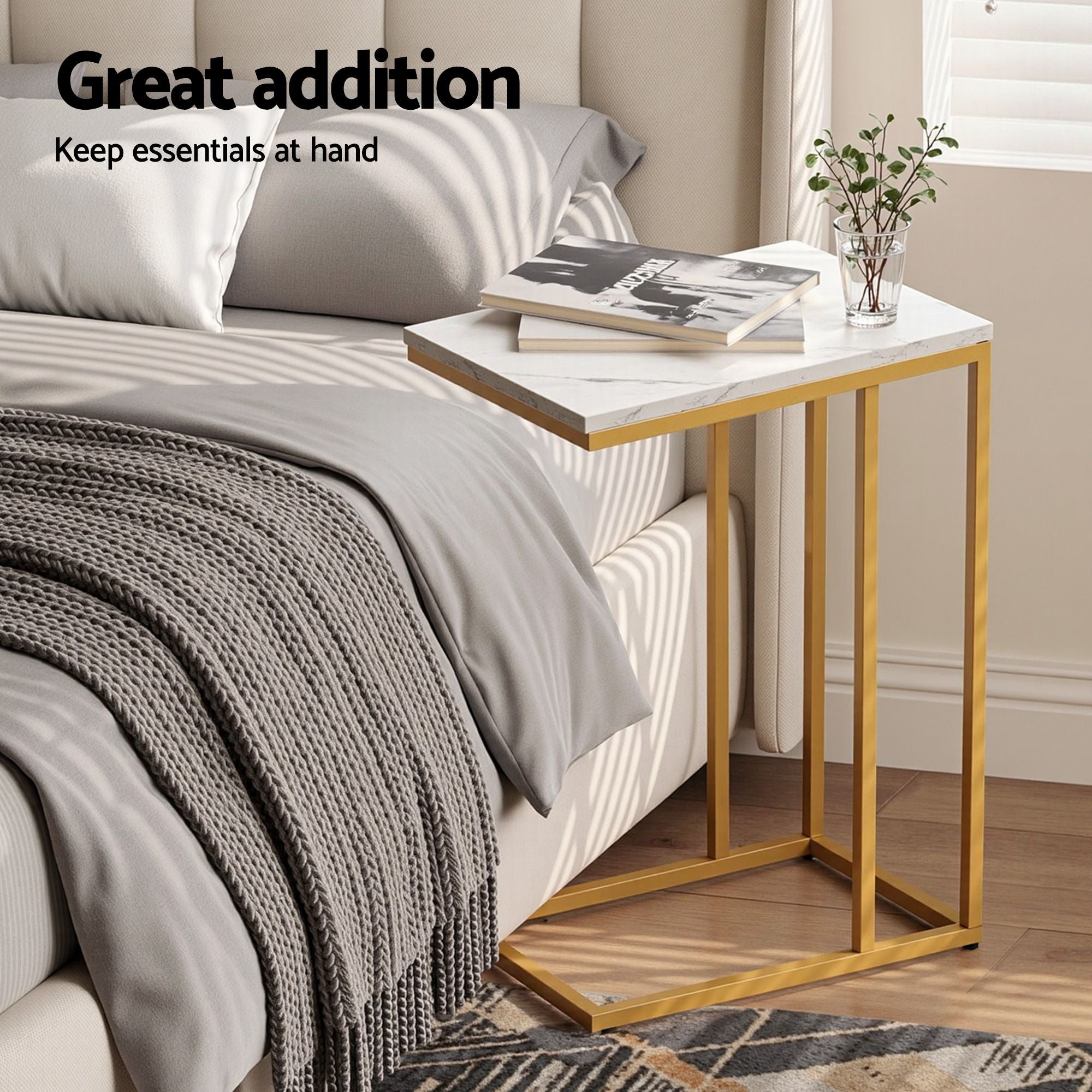 Artiss C Shaped End Table Set of 2 Coffee Table Side Table White &amp; Gold