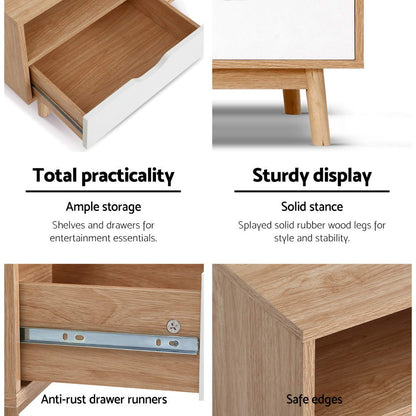 Artiss TV Cabinet Entertainment Unit Stand Wooden Storage 140cm Scandinavian-Entertainment Units-PEROZ Accessories