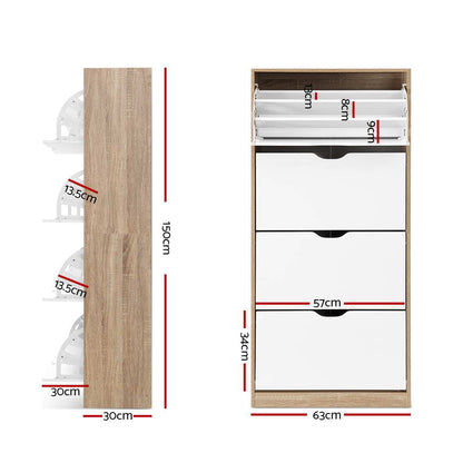Artiss Shoe Rack Cabinet 60 Pairs 4-tier White Elen-Shoe Storage Cabinets-PEROZ Accessories