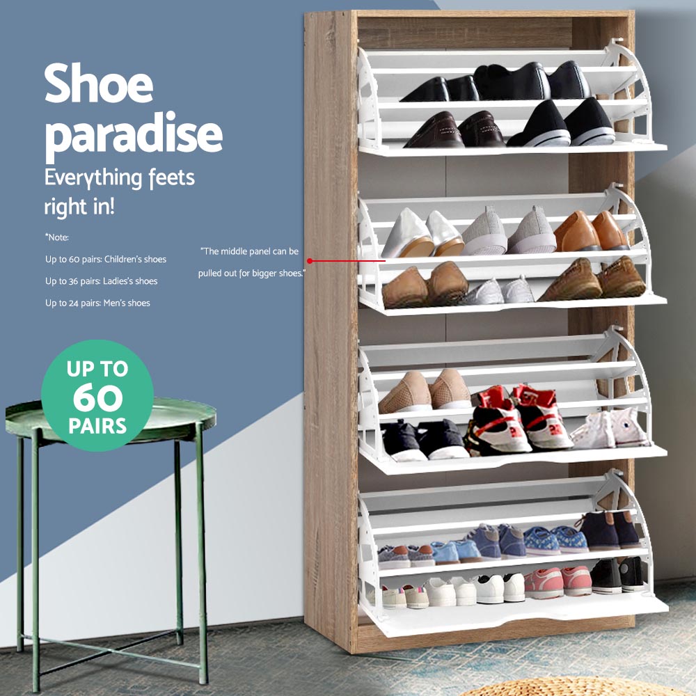Artiss Shoe Rack Cabinet 60 Pairs 4-tier White Elen-Shoe Storage Cabinets-PEROZ Accessories