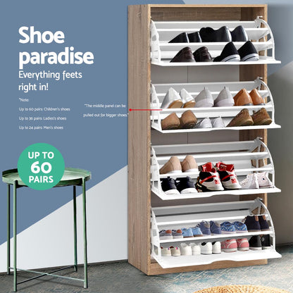 Artiss Shoe Rack Cabinet 60 Pairs 4-tier White Elen-Shoe Storage Cabinets-PEROZ Accessories
