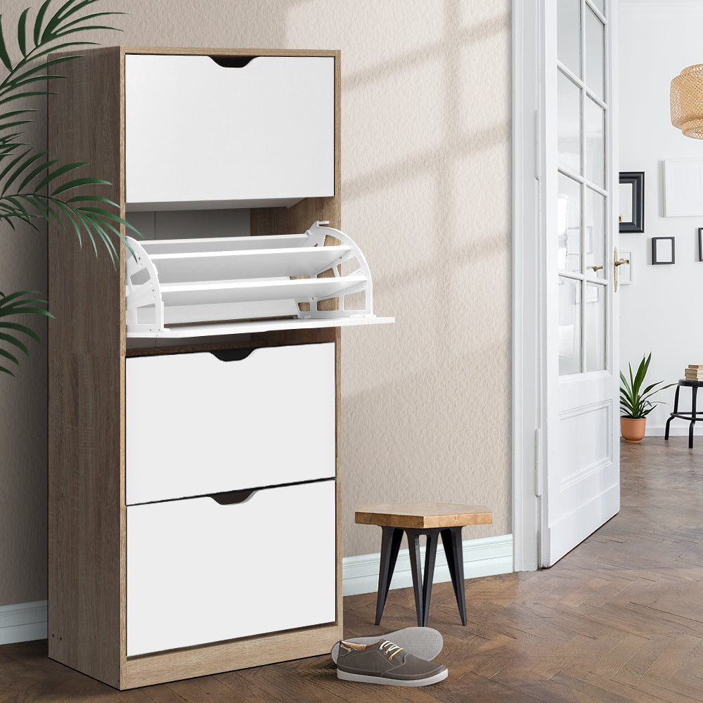 Artiss Shoe Rack Cabinet 60 Pairs 4-tier White Elen-Shoe Storage Cabinets-PEROZ Accessories
