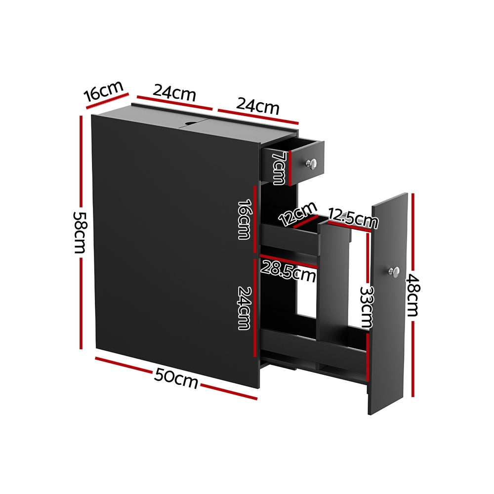 Artiss Bathroom Storage Cabinet Toilet Slim Tissue Box Caddy Holder Side Wooden Black-Furniture &gt; Bathroom &gt; Bathroom Cabinets, Cupboards &amp; Storage-PEROZ Accessories