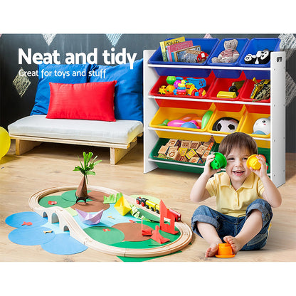 Keezi Kids Toy Box 12 Bins Bookshelf Organiser Children Storage Rack-Toy Organisers-PEROZ Accessories