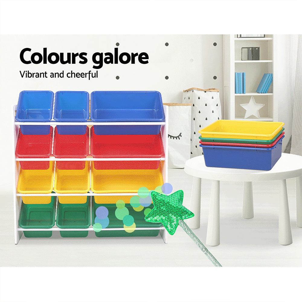 Keezi Kids Toy Box 12 Bins Bookshelf Organiser Children Storage Rack-Toy Organisers-PEROZ Accessories