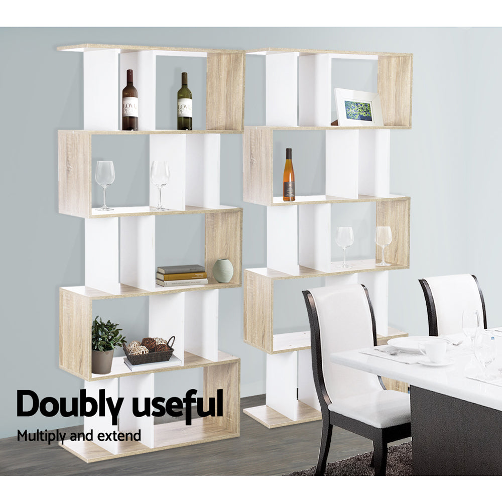 Artiss Bookshelf 5 Tiers - RITA White and Oak-Furniture &gt; Living Room-PEROZ Accessories