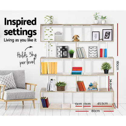 Artiss Bookshelf 5 Tiers - RITA White and Oak-Furniture &gt; Living Room-PEROZ Accessories