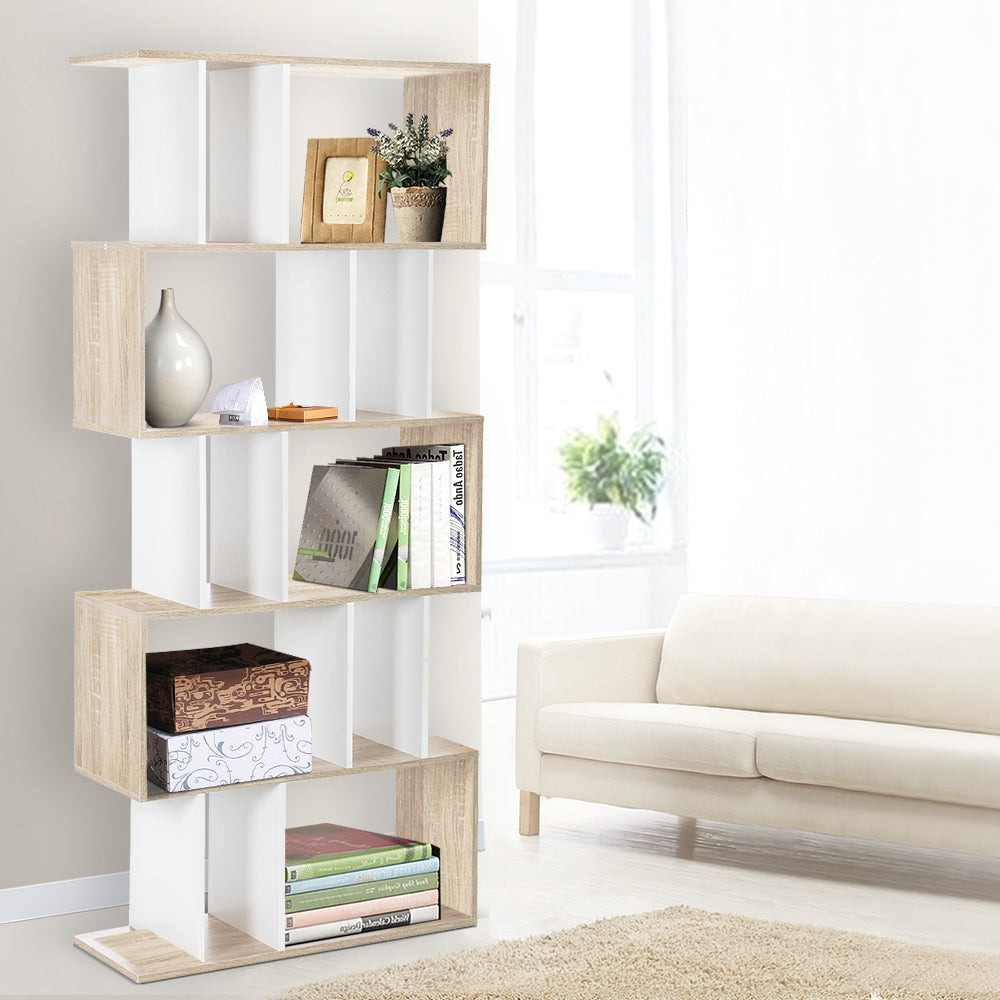 Artiss Bookshelf 5 Tiers - RITA White and Oak-Furniture &gt; Living Room-PEROZ Accessories