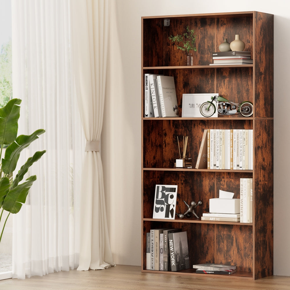 Artiss Bookshelf 5 Tiers Walnut-Furniture &gt; Living Room &gt; Bookcases &amp; Shelves-PEROZ Accessories