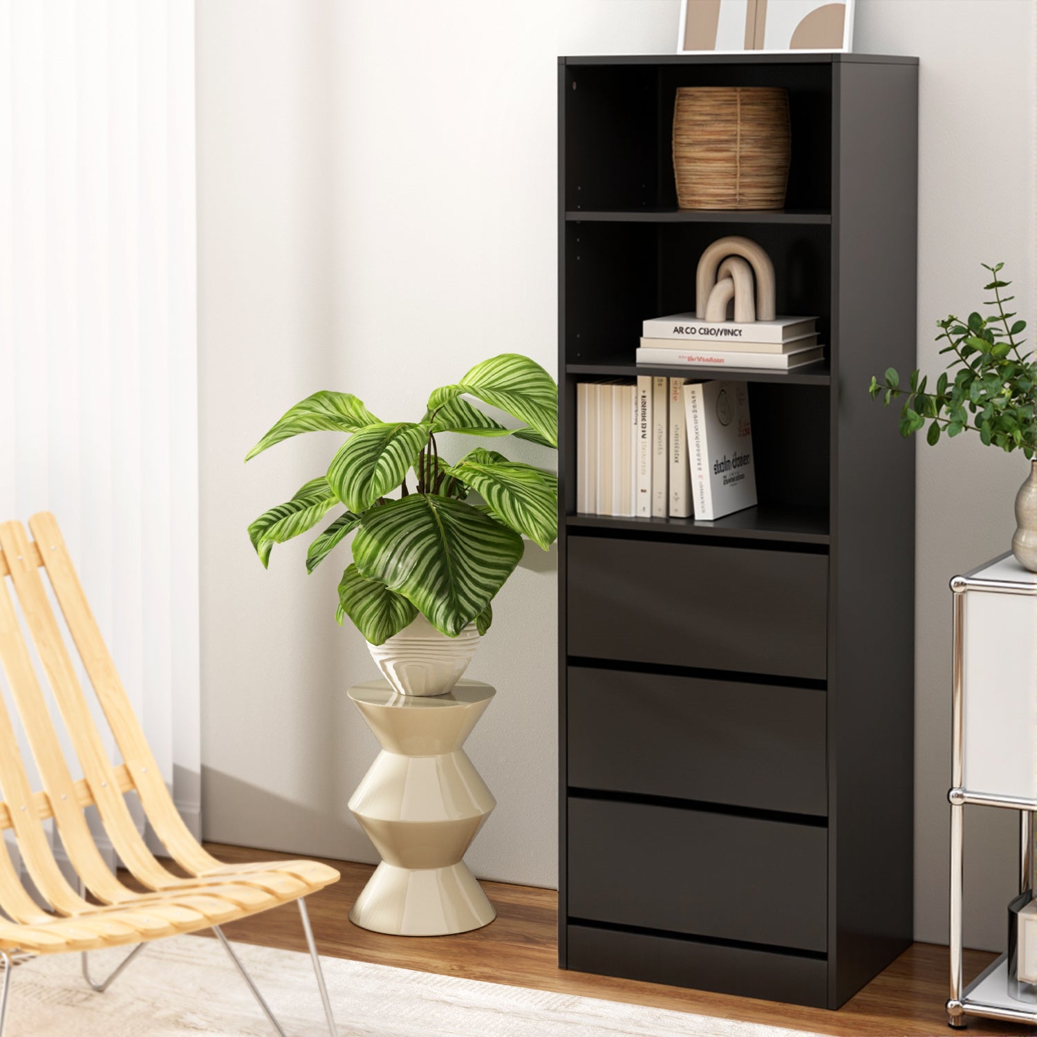 Artiss 3 Chest of Drawers Tallboy Cabinet Black-Furniture > Bedroom > Dressers-PEROZ Accessories