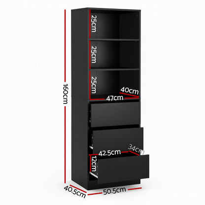 Artiss 3 Chest of Drawers Tallboy Cabinet Black-Furniture > Bedroom > Dressers-PEROZ Accessories