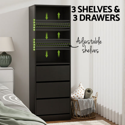 Artiss 3 Chest of Drawers Tallboy Cabinet Black-Furniture > Bedroom > Dressers-PEROZ Accessories