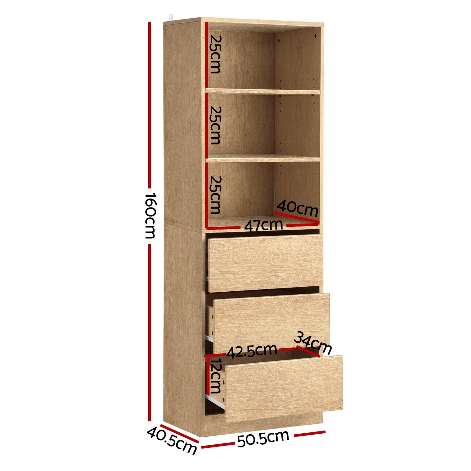 Artiss 3 Chest of Drawers Tallboy Cabinet Pine-Furniture > Bedroom > Dressers-PEROZ Accessories