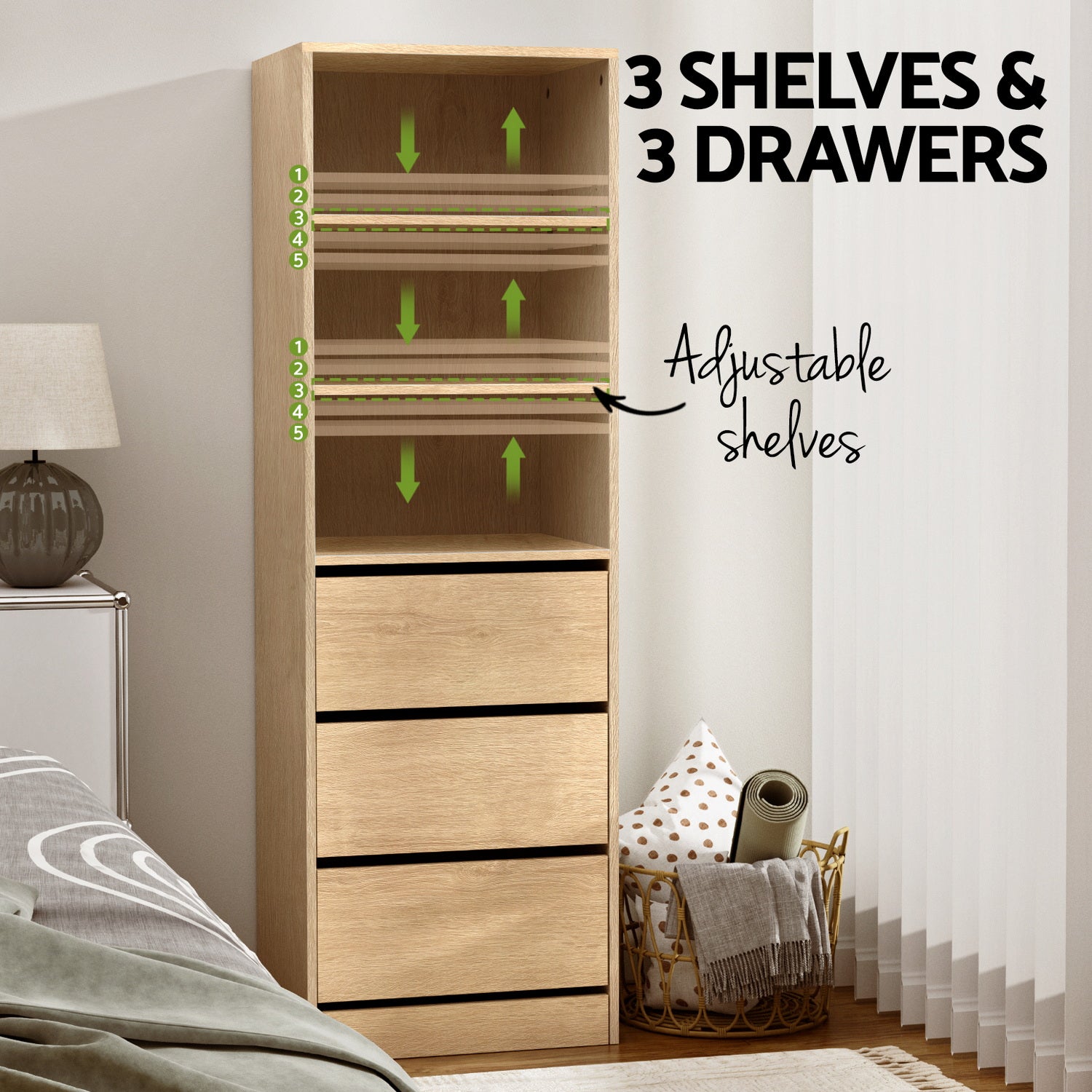 Artiss 3 Chest of Drawers Tallboy Cabinet Pine-Furniture > Bedroom > Dressers-PEROZ Accessories