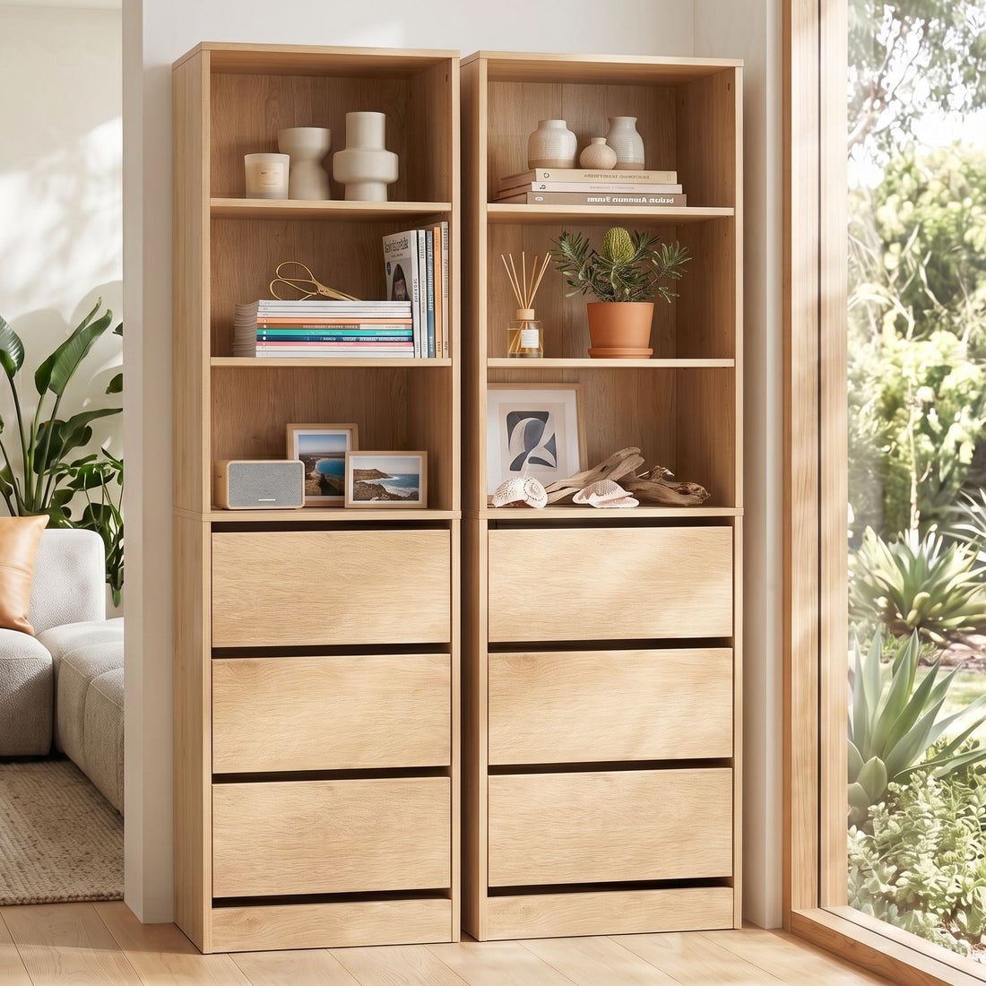 Artiss 2x Chest of 3 Drawers Tallboy Cabinet Pine-Furniture > Bedroom > Dressing Vanity &amp; Dressing Tables-PEROZ Accessories