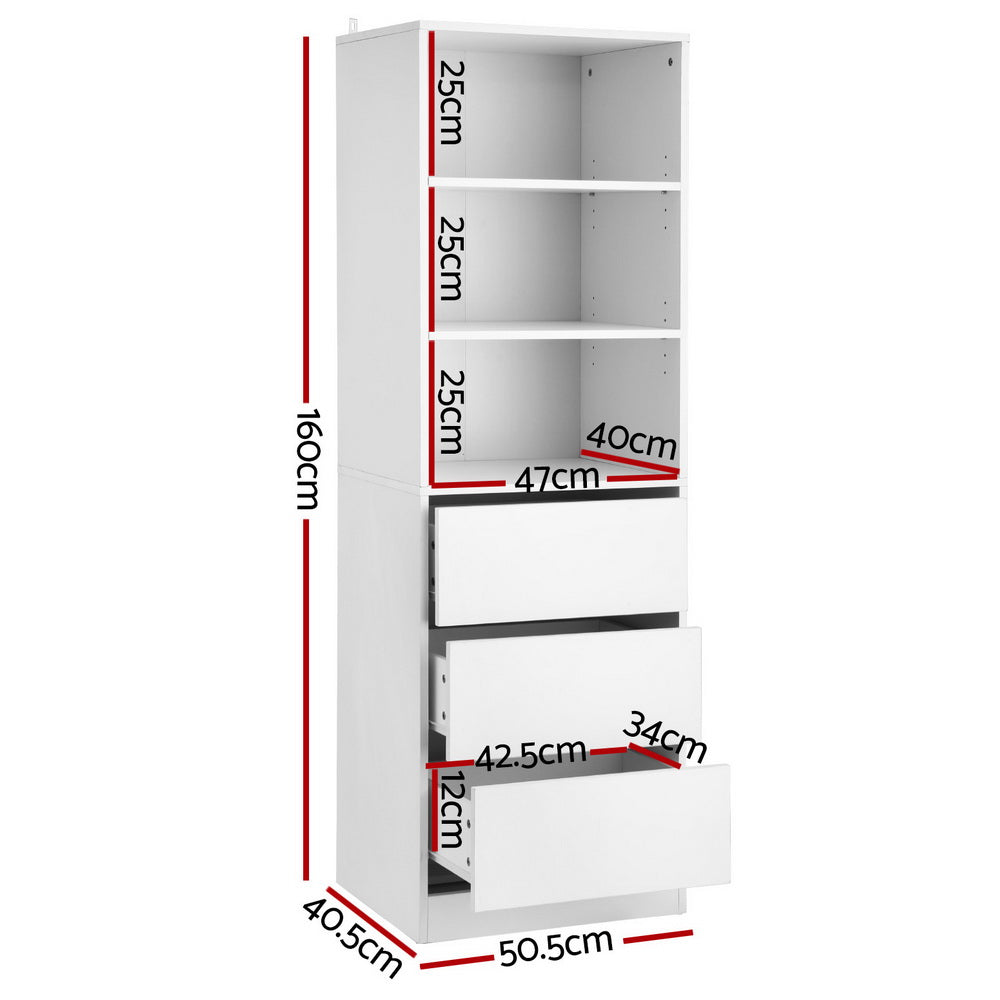 Artiss 3 Chest of Drawers Tallboy Cabinet White-Furniture &gt; Bedroom &gt; Dressers-PEROZ Accessories