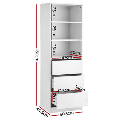 Artiss 3 Chest of Drawers Tallboy Cabinet White-Furniture &gt; Bedroom &gt; Dressers-PEROZ Accessories