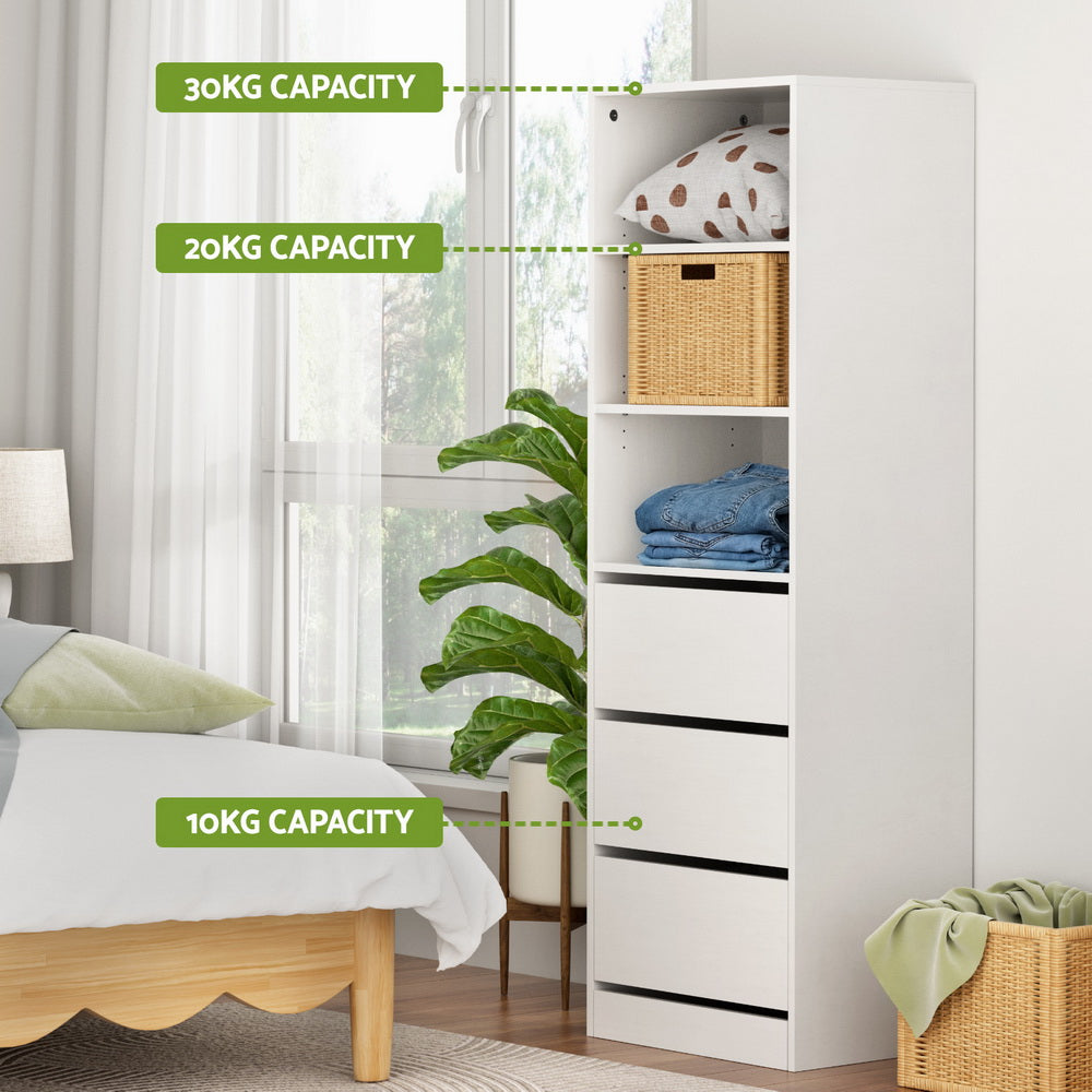 Artiss 3 Chest of Drawers Tallboy Cabinet White-Furniture &gt; Bedroom &gt; Dressers-PEROZ Accessories
