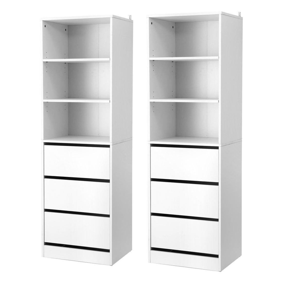 Artiss 2x Chest of 3 Drawers Tallboy Cabinet White-Furniture > Bedroom > Dressers-PEROZ Accessories