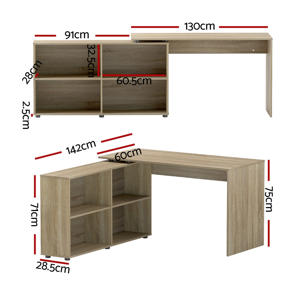 Artiss Computer Desk Bookshelf Oak 130CM-Office Desks-PEROZ Accessories