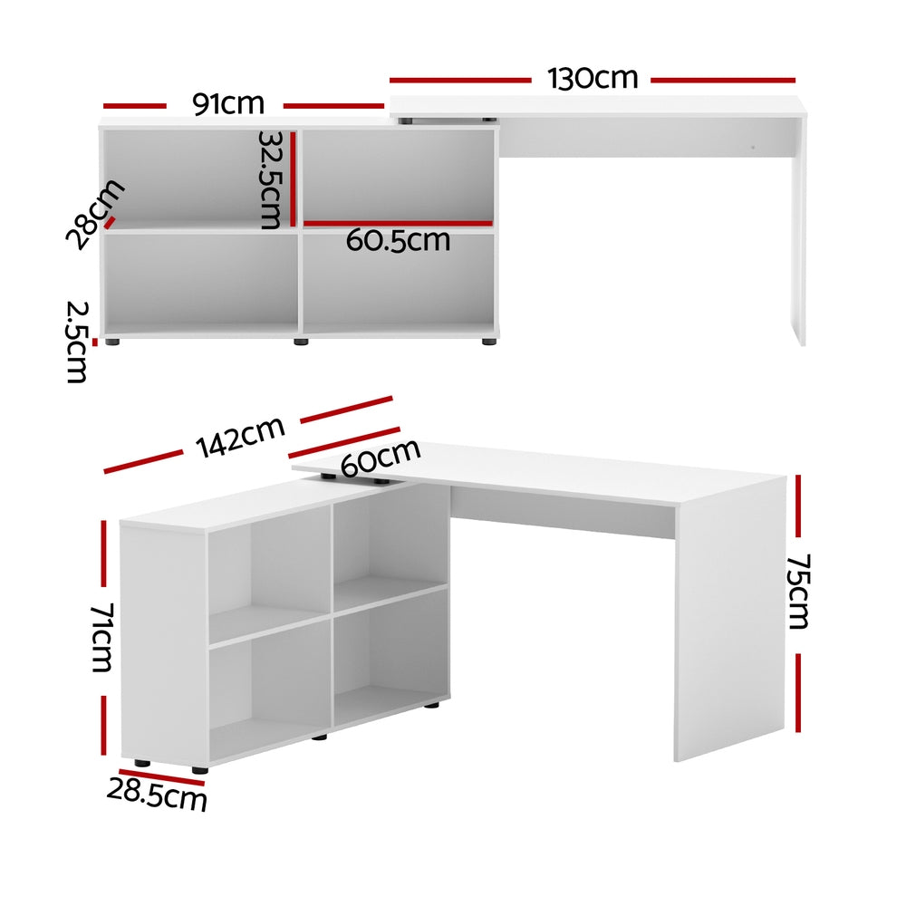 Artiss Computer Desk Bookshelf White 130CM-Office Desks-PEROZ Accessories