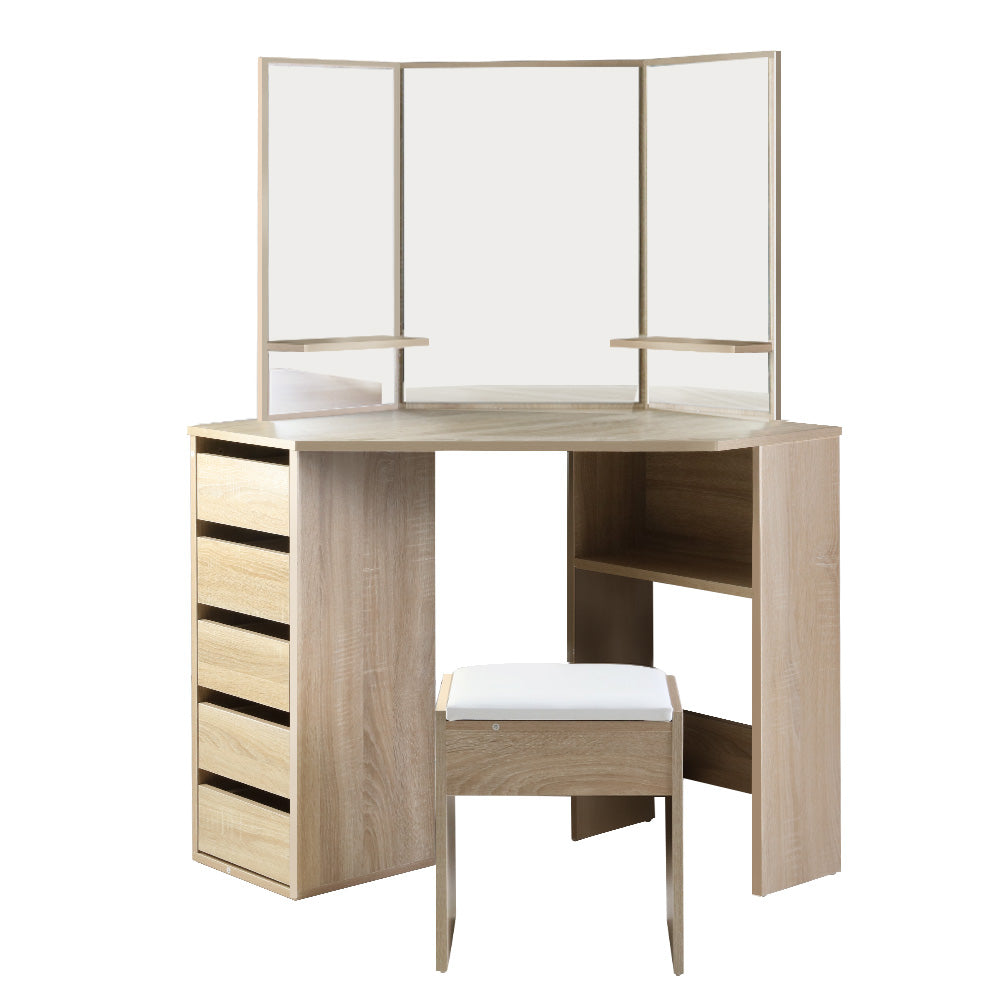 Artiss Dressing Table Stool Set Corner 5 Drawers Oak-Dressing Tables-PEROZ Accessories