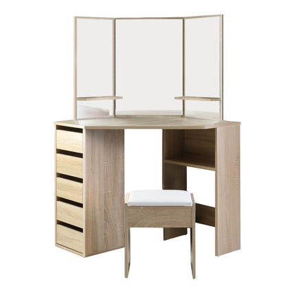 Artiss Dressing Table Stool Set Corner 5 Drawers Oak-Dressing Tables-PEROZ Accessories