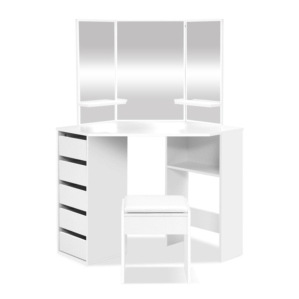 Artiss Dressing Table Stool Set Corner 5 Drawers White-Dressing Tables-PEROZ Accessories