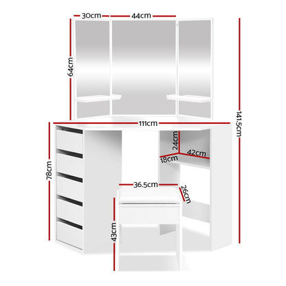 Artiss Dressing Table Stool Set Corner 5 Drawers White-Dressing Tables-PEROZ Accessories