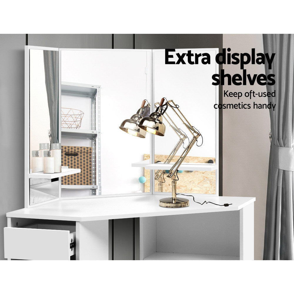 Artiss Dressing Table Stool Set Corner 5 Drawers White-Dressing Tables-PEROZ Accessories