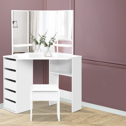 Artiss Dressing Table Stool Set Corner 5 Drawers White-Dressing Tables-PEROZ Accessories