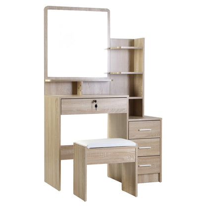 Artiss Dressing Table Stool Set 4 Drawers Oak-Dressing Tables-PEROZ Accessories