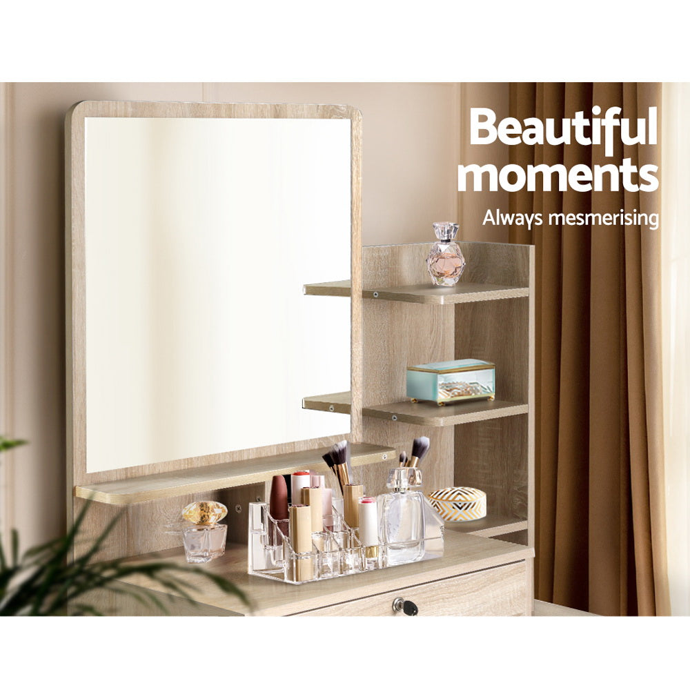 Artiss Dressing Table Stool Set 4 Drawers Oak-Dressing Tables-PEROZ Accessories