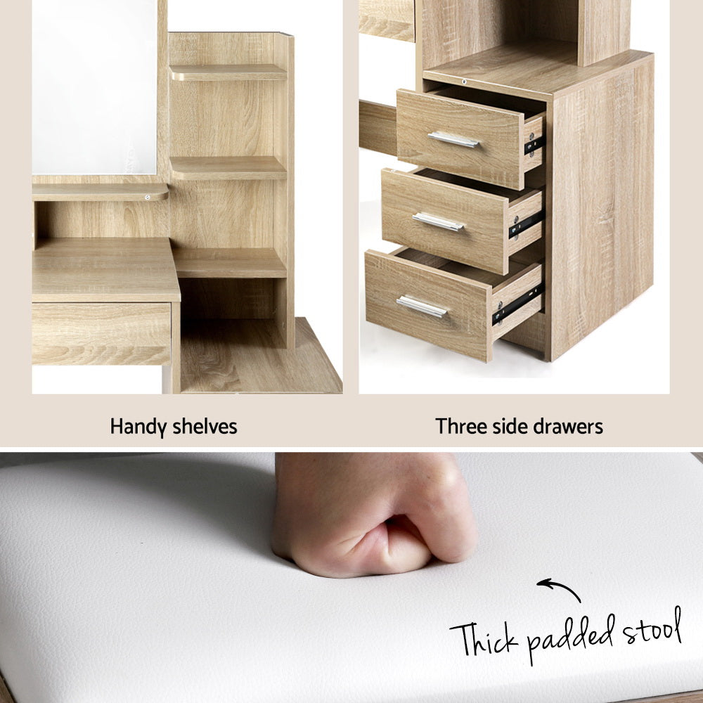Artiss Dressing Table Stool Set 4 Drawers Oak-Dressing Tables-PEROZ Accessories