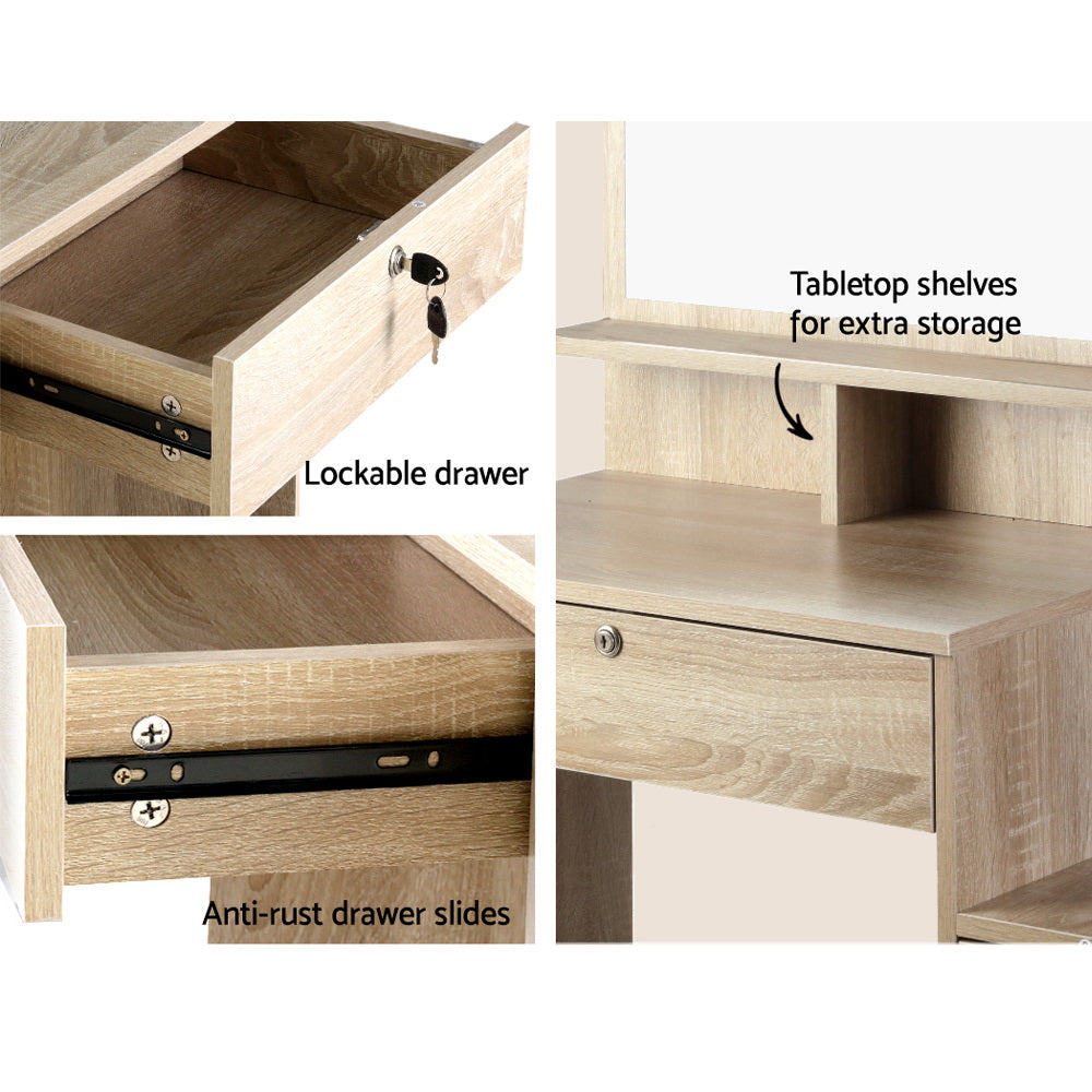 Artiss Dressing Table Stool Set 4 Drawers Oak-Dressing Tables-PEROZ Accessories