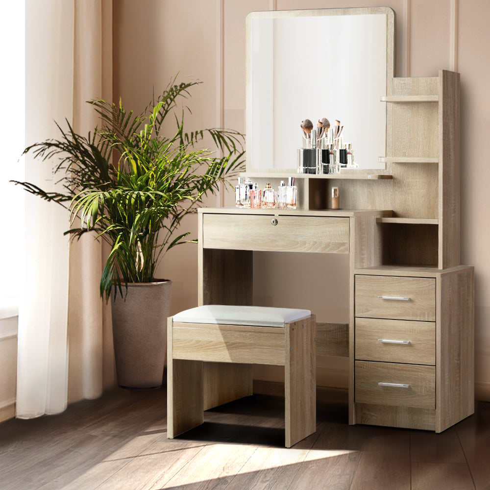 Artiss Dressing Table Stool Set 4 Drawers Oak-Dressing Tables-PEROZ Accessories