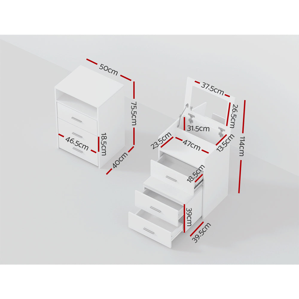 Artiss 2-in-1 Dressing Table Stool Set Bedside Table White-Bedside Tables-PEROZ Accessories