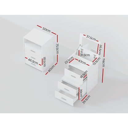 Artiss 2-in-1 Dressing Table Stool Set Bedside Table White-Bedside Tables-PEROZ Accessories