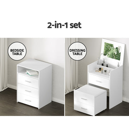 Artiss 2-in-1 Dressing Table Stool Set Bedside Table White-Bedside Tables-PEROZ Accessories