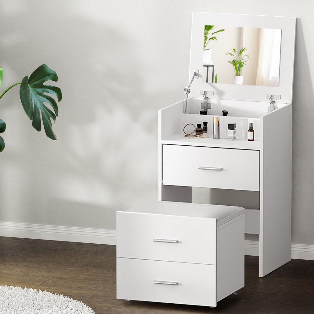 Artiss 2-in-1 Dressing Table Stool Set Bedside Table White-Bedside Tables-PEROZ Accessories